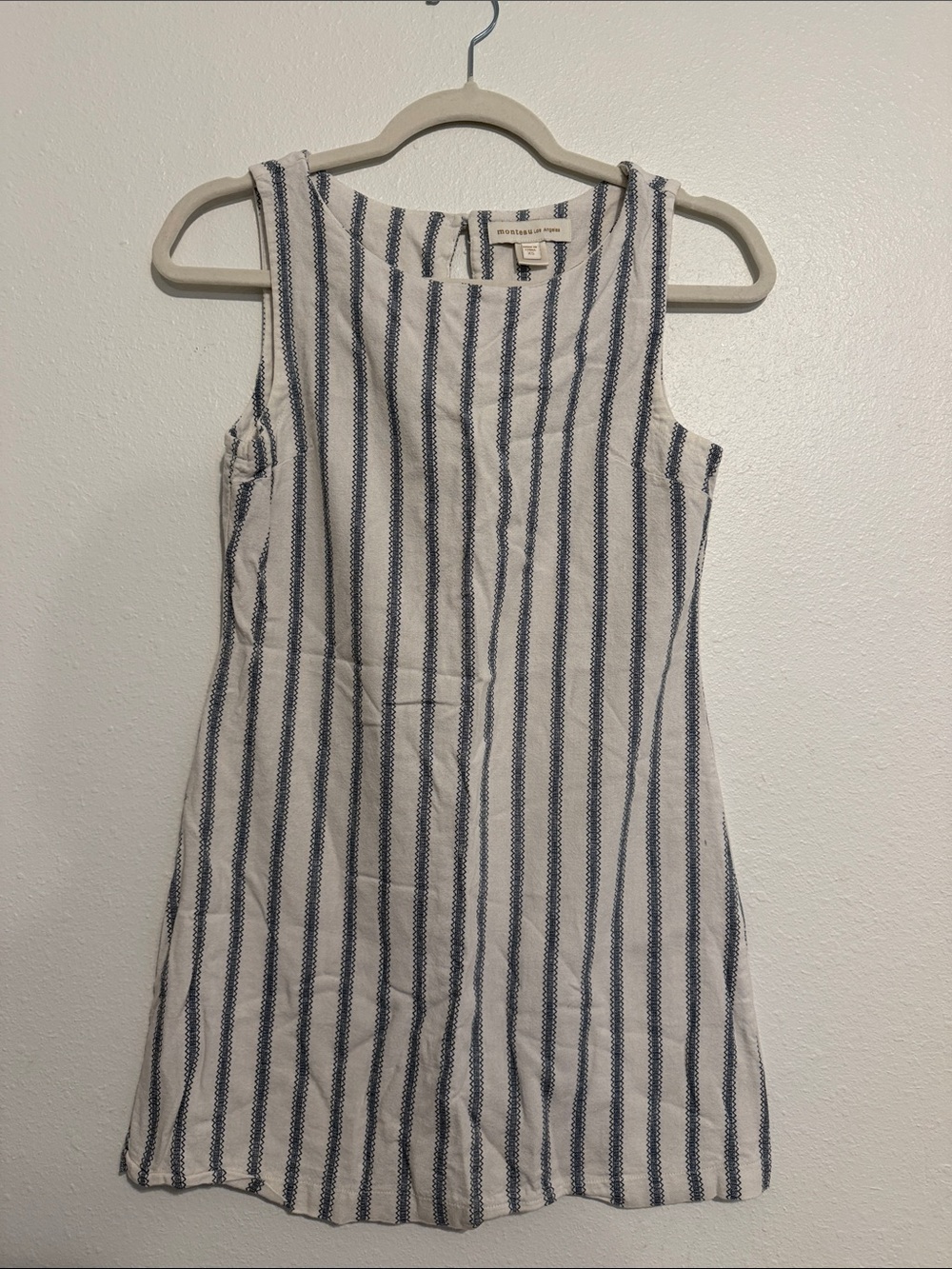 Monteau White Mini Dress with Navy Stripes